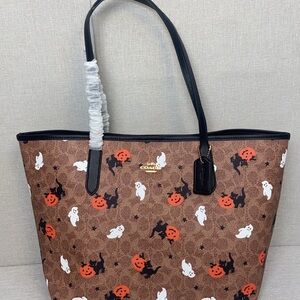 Coach Brown Tote with Halloween Motif